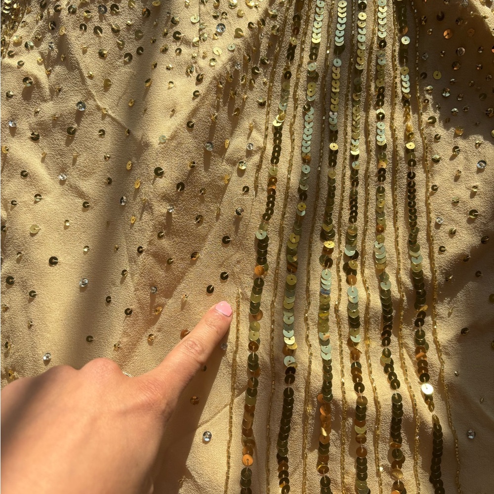 Basix Black Label Gold Sequin beaded embellished silk stone Strapless mini Dress - Picture 10 of 17